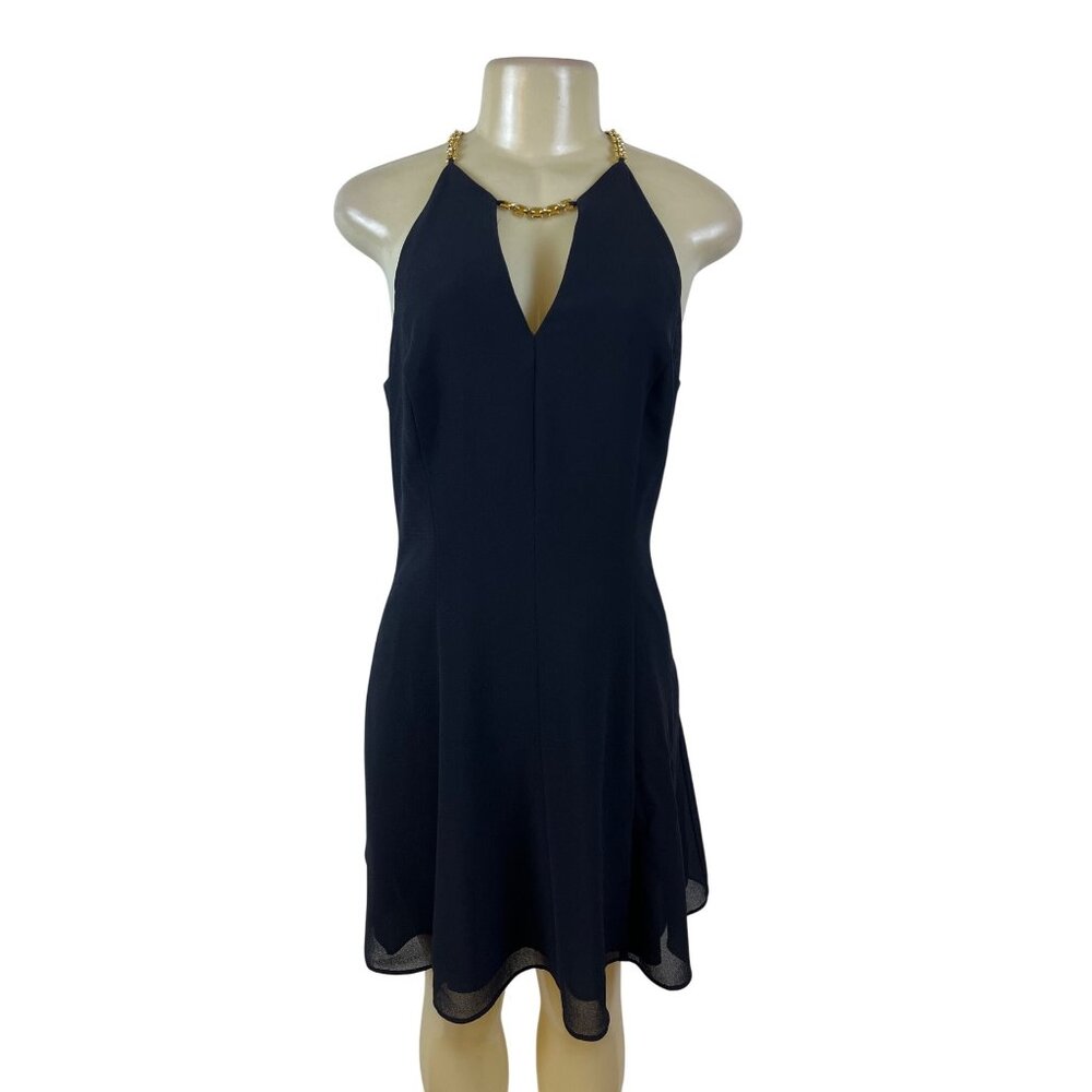 Datiani Black Sleeveless Halter Chain Detailed Dress For Women A-Line Fit Sz 12